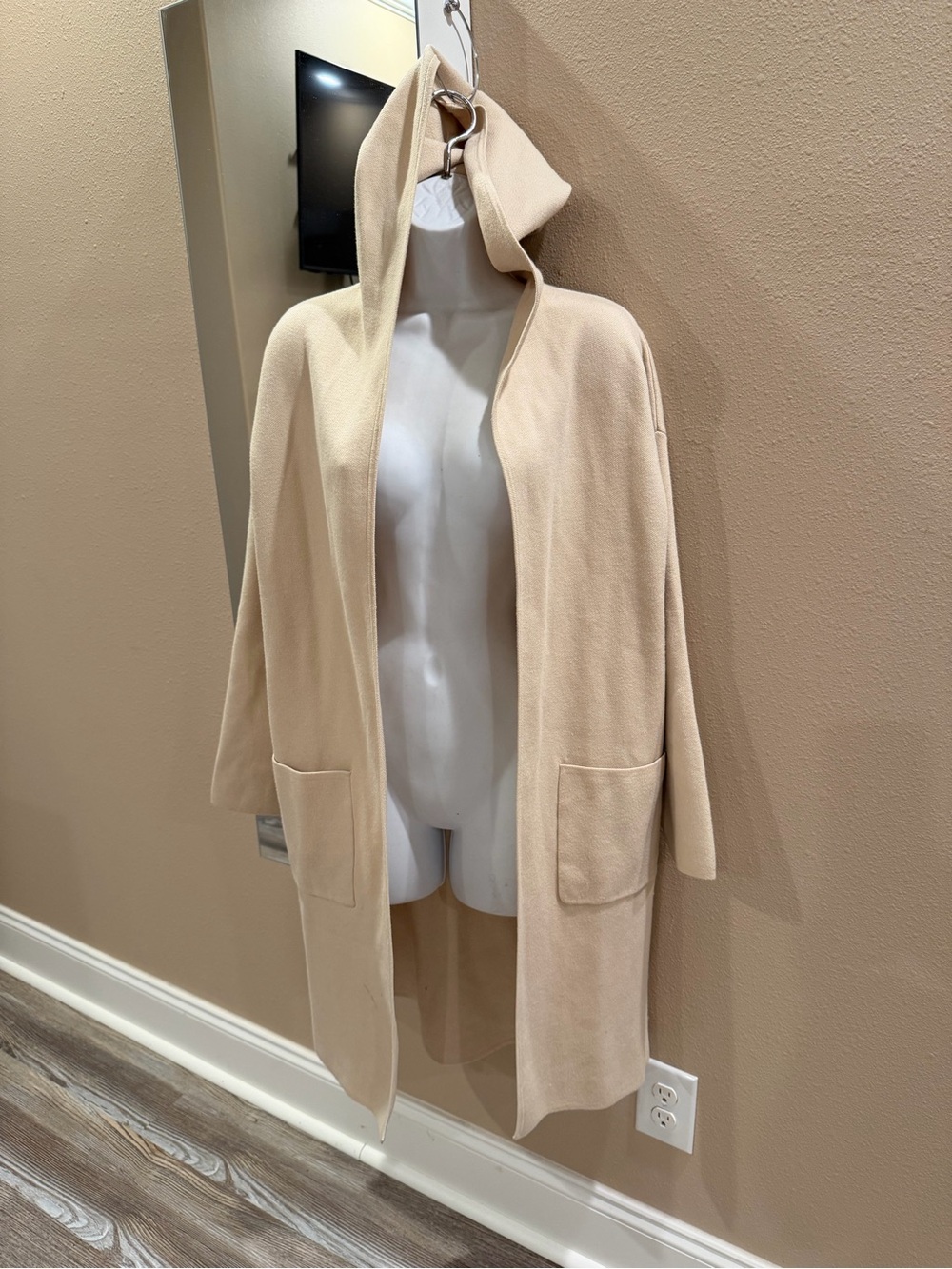 Source Unknown Cream Hooded Longline Coat